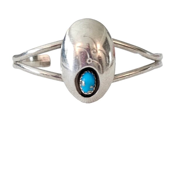 Sterling Silver Turquoise Color Stone Shadow Box Cuff Bracelet L148 - Picture 1 of 13